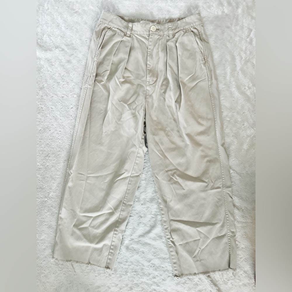 ALEX MILL Cotton Lyocell Beige pleated DIY Cropped  Trouser pant- SMALL FLAW